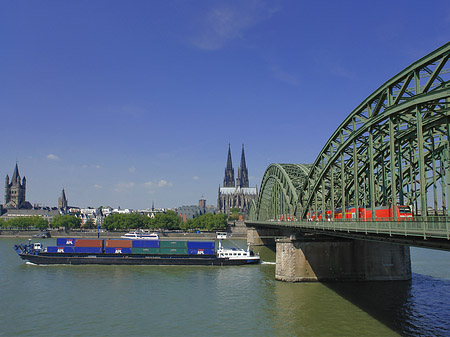 Schiff unter der Hohenzollernbrücke